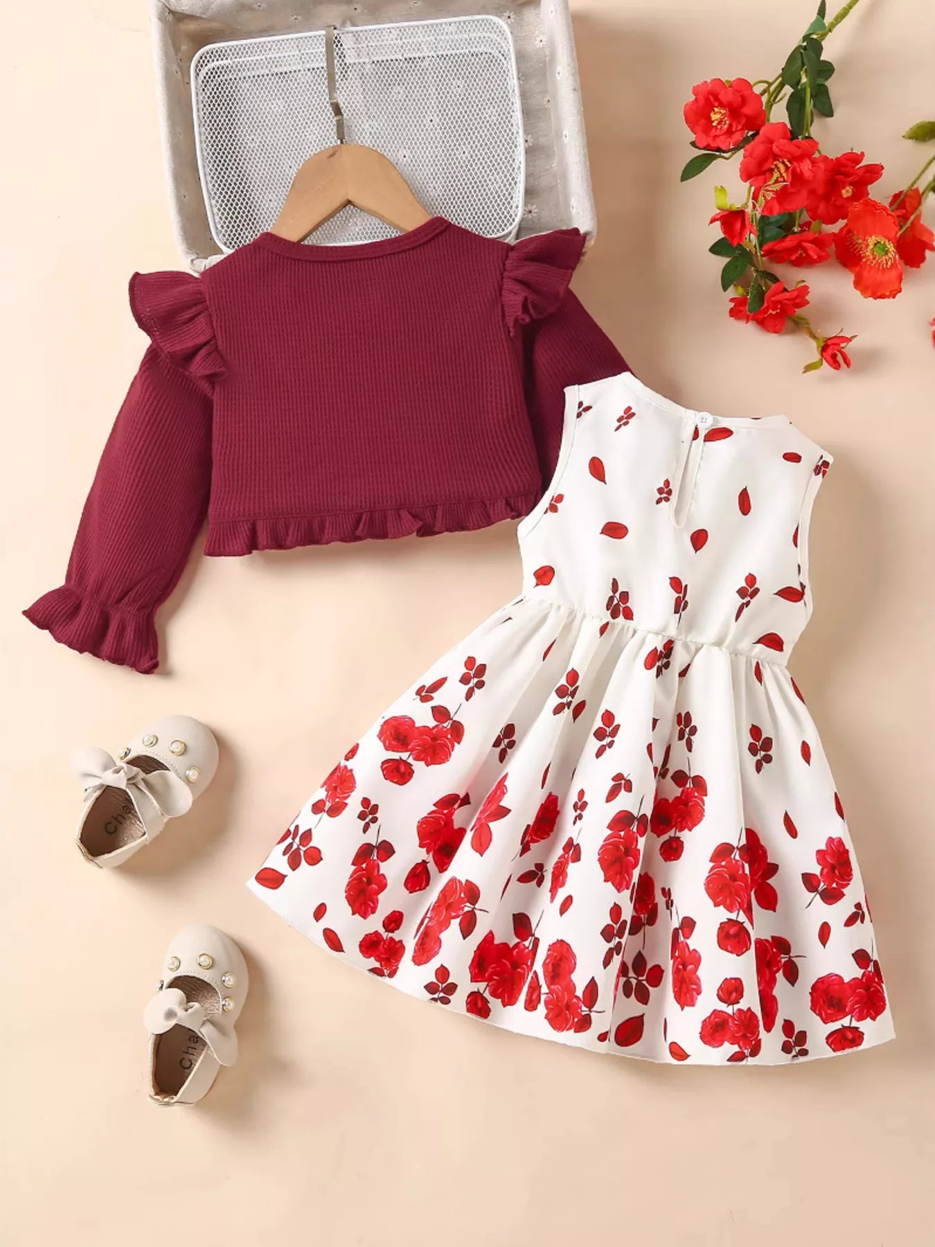 Children's Bow Dress & Ruffle Trim Cardigan Set