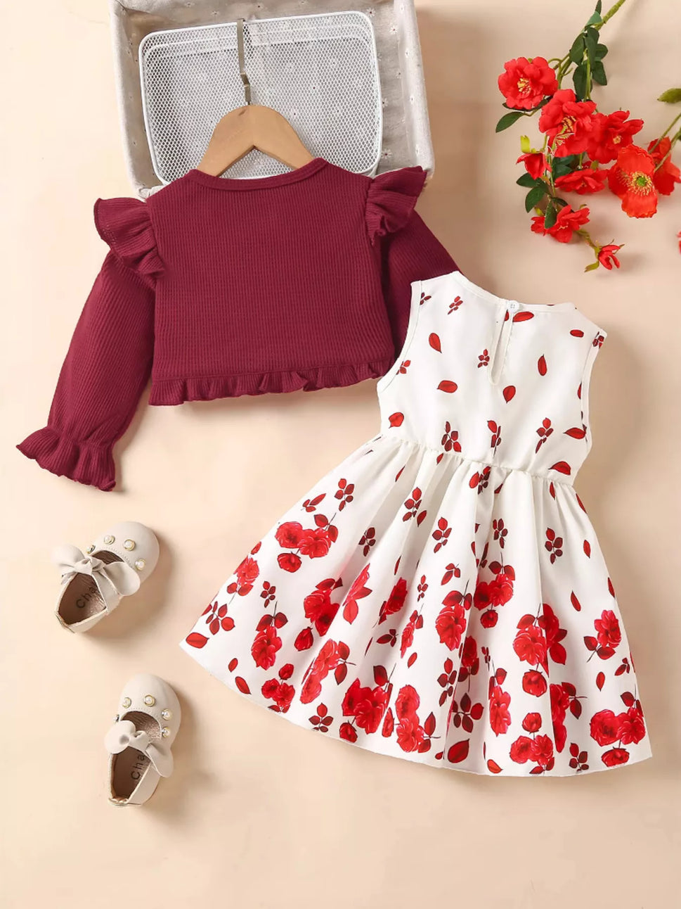 Children's Bow Dress & Ruffle Trim Cardigan Set