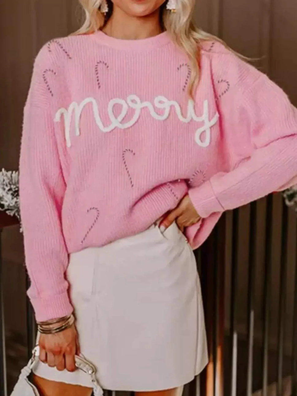 Merry Candy Cane Christmas Crew Neck Sweater