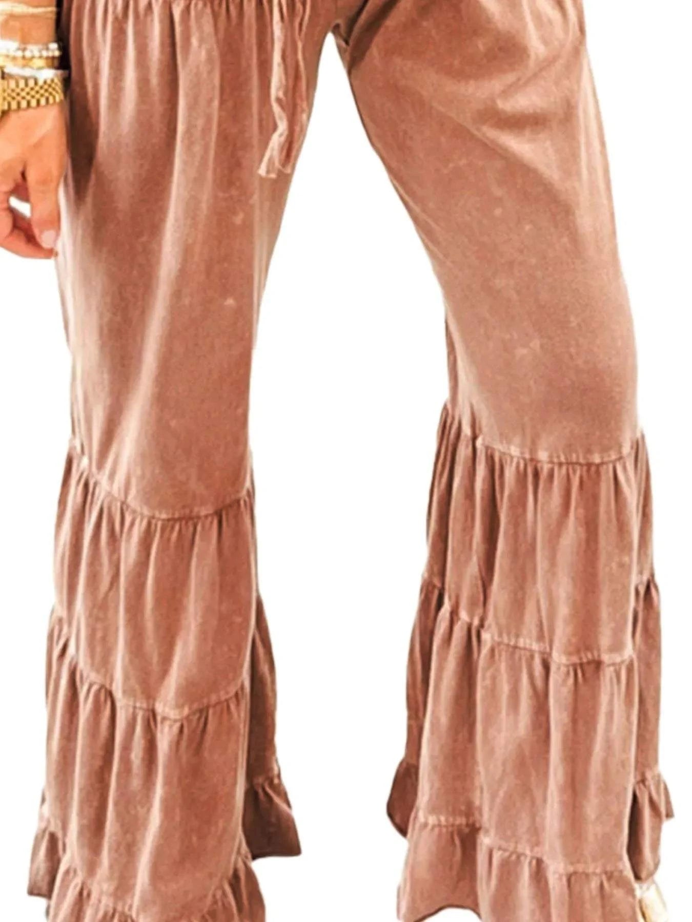 Drawstring Flare Ruffle Pants