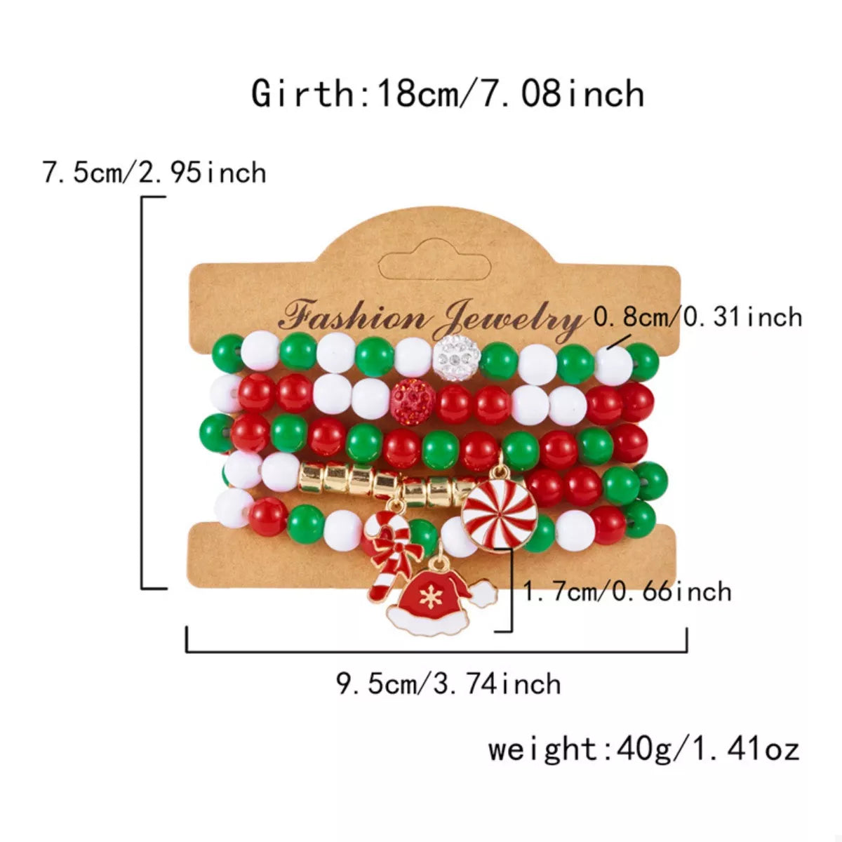 5-Piece Christmas Holiday Beaded Bracelet