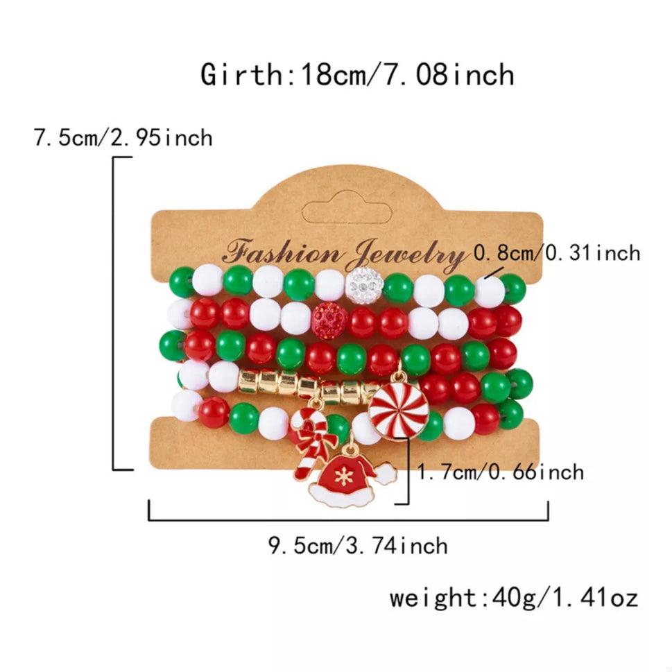 5-Piece Christmas Holiday Beaded Bracelet