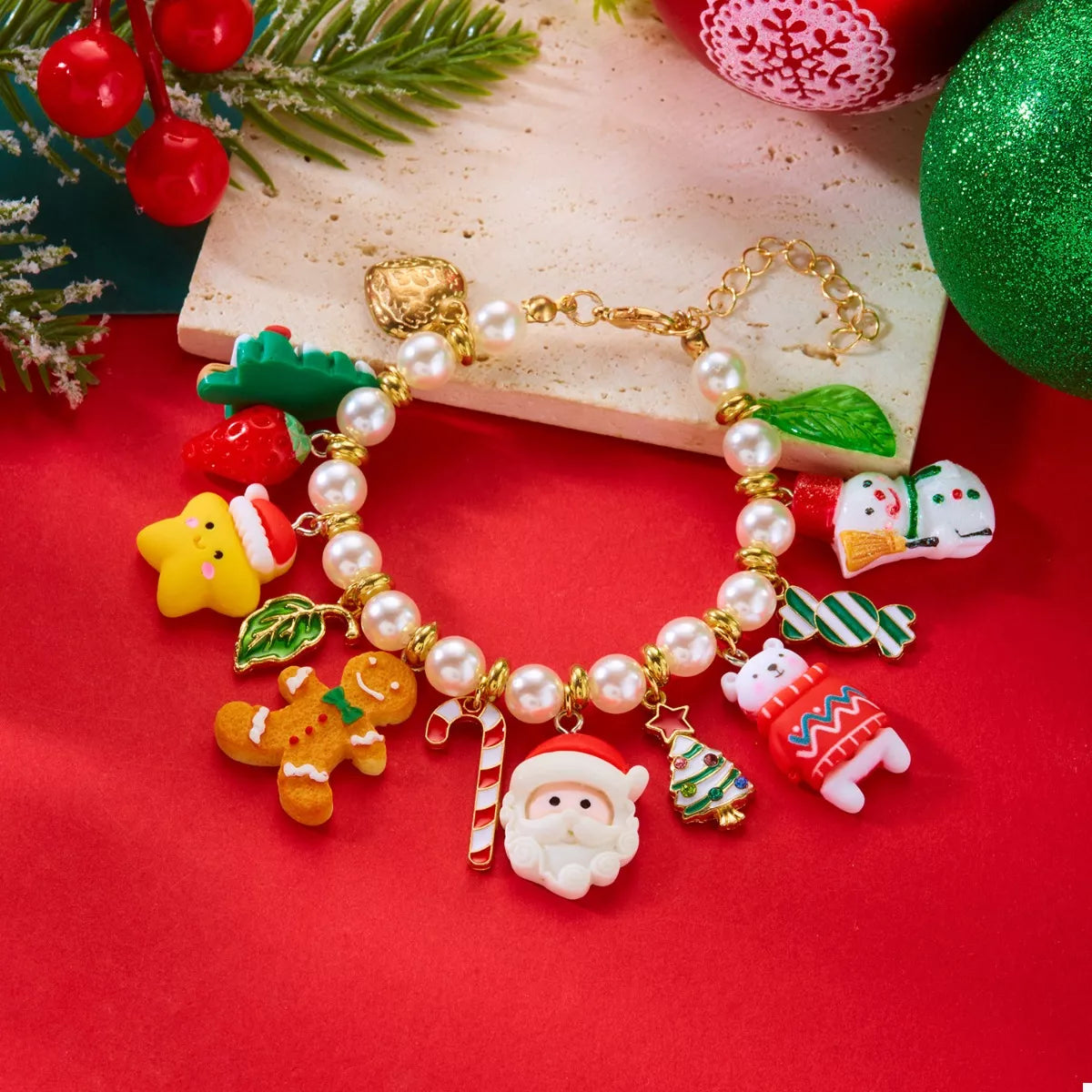 Christmas Charm Pearl Bracelet