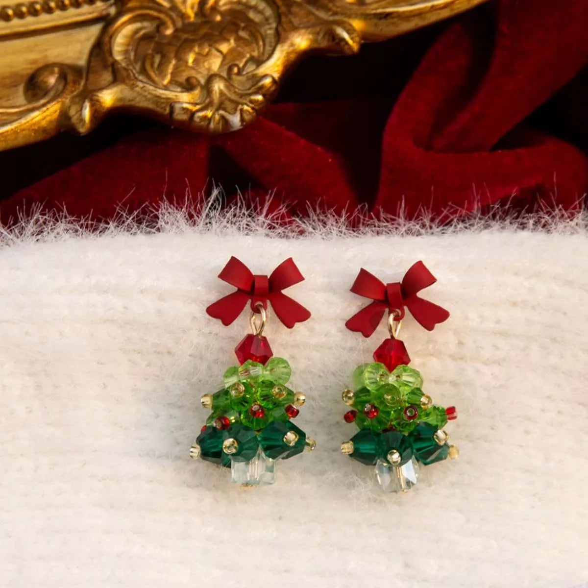 Christmas Tree Bowknot Dangle Earrings