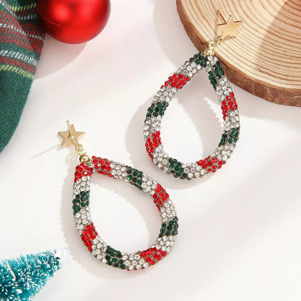Christmas Rhinestone Teardrop Earrings