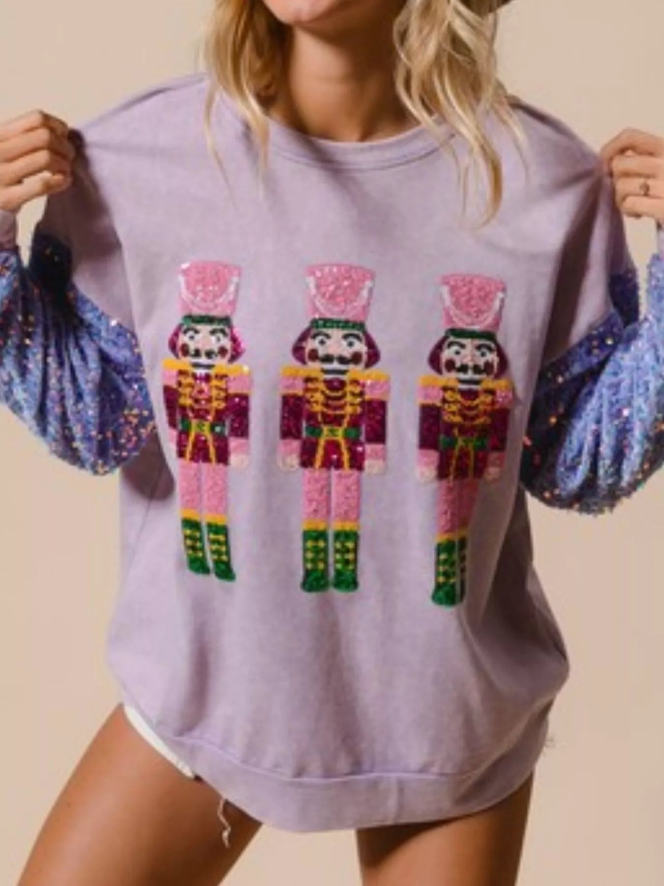 Christmas Theme Sequin Long Sleeve Sweatshirt