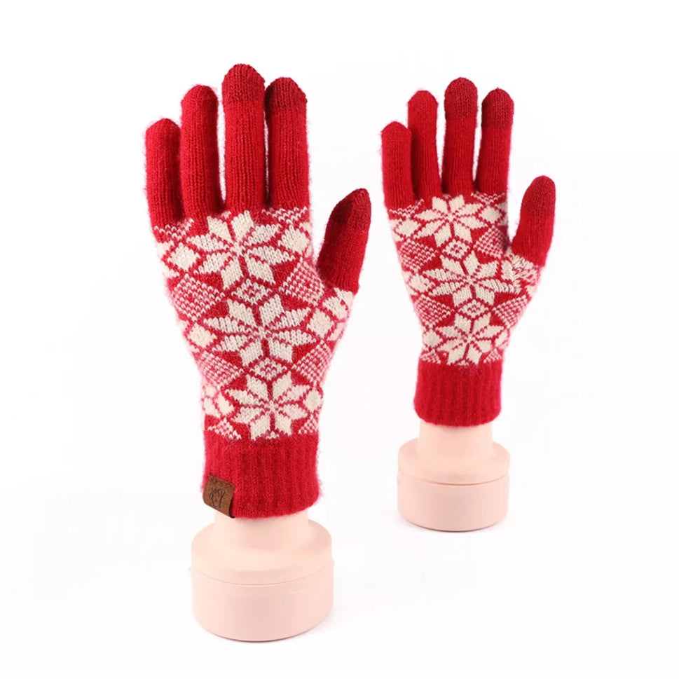 Heart Pattern Knitted Touchscreen Gloves