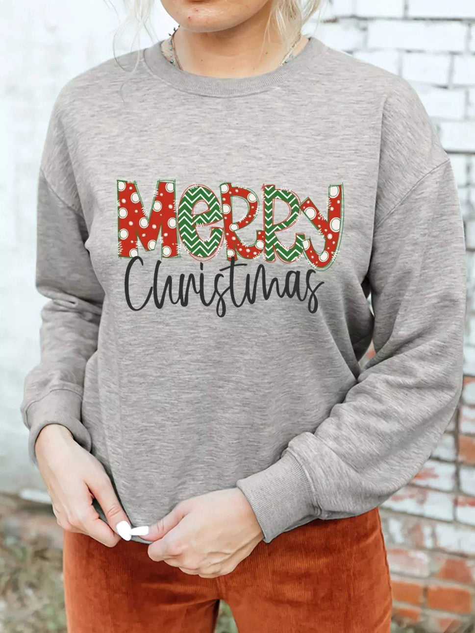Merry Christmas Festive Letter Print Drop Shoulder Sweatshirt