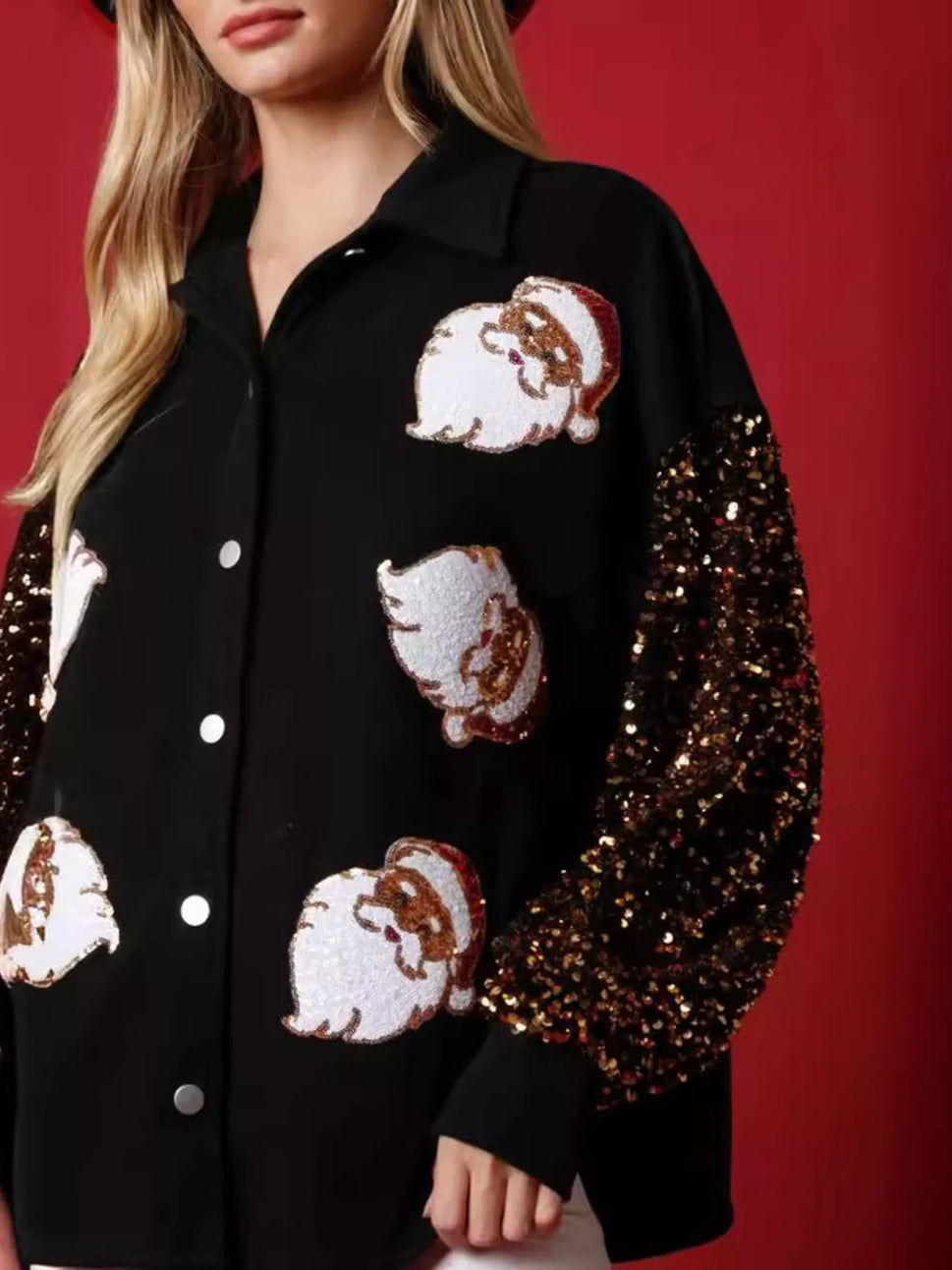 Christmas Santa Sequin Long Sleeve Shirt