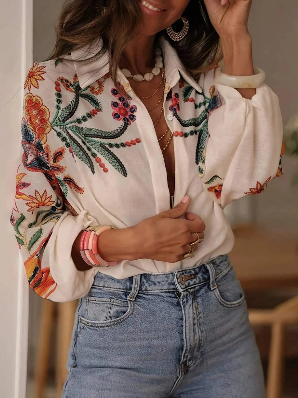 Floral Button Up Long Sleeve Shirt
