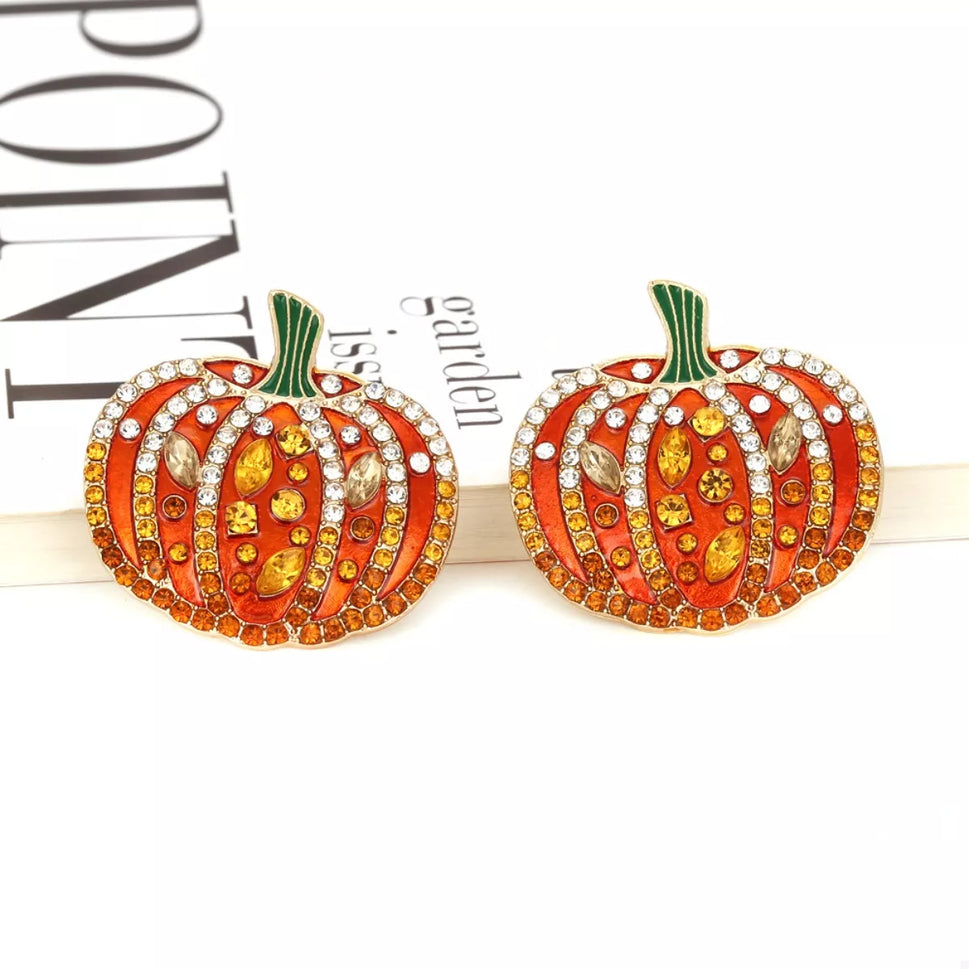 Halloween Pumpkin Rhinestone Stud Earrings