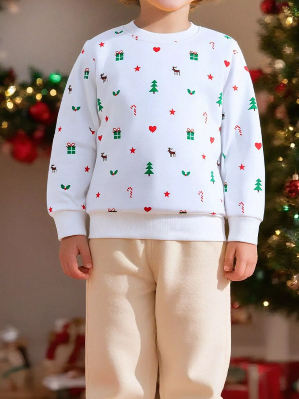 Children's Christmas Print Crew Neck Sweatshirt