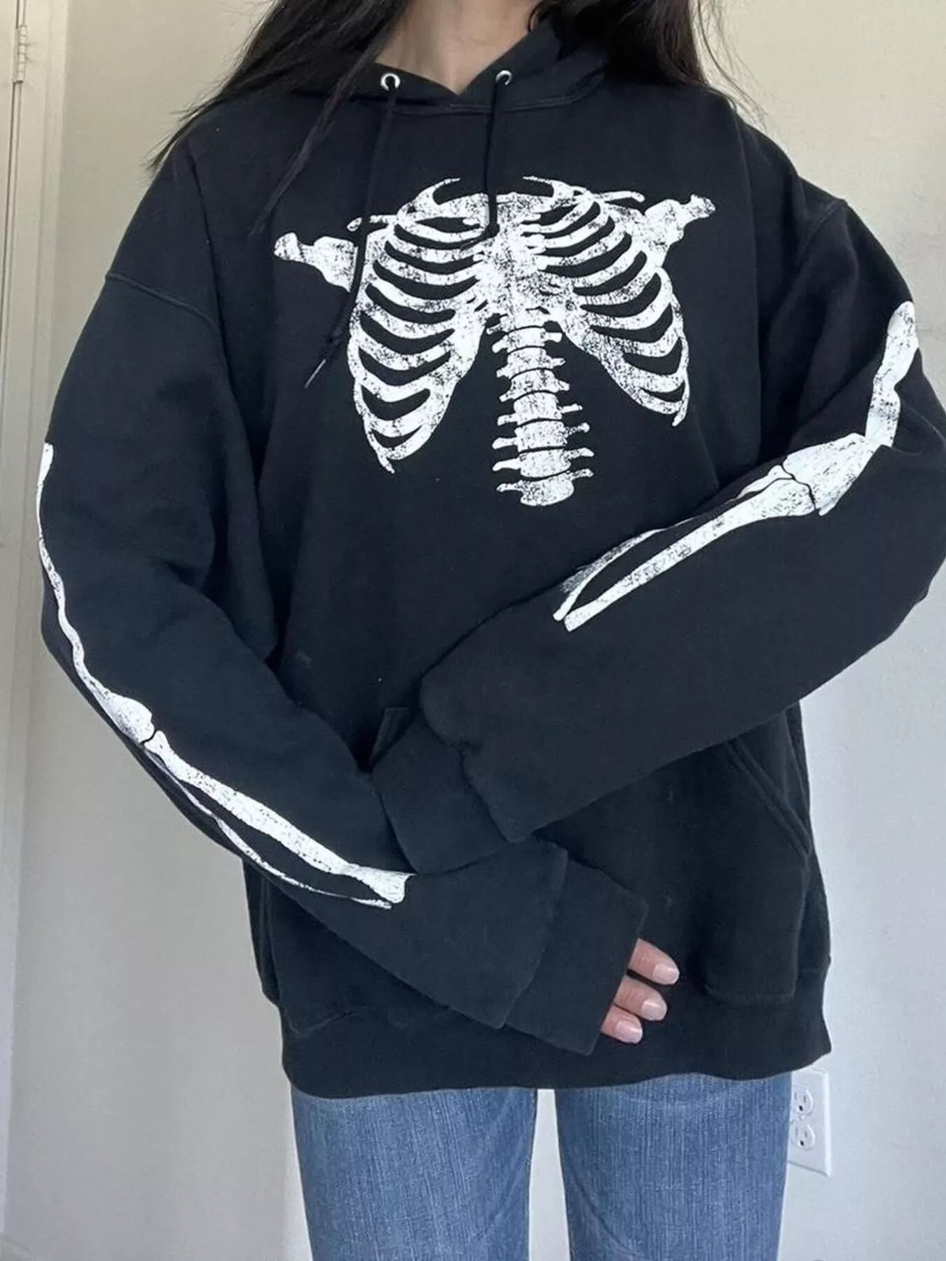 Drawstring Skeleton Long Sleeve Hoodie