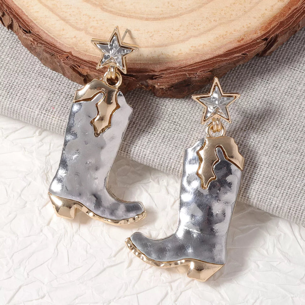 Western Cowboy Boot Star Dangle Earrings