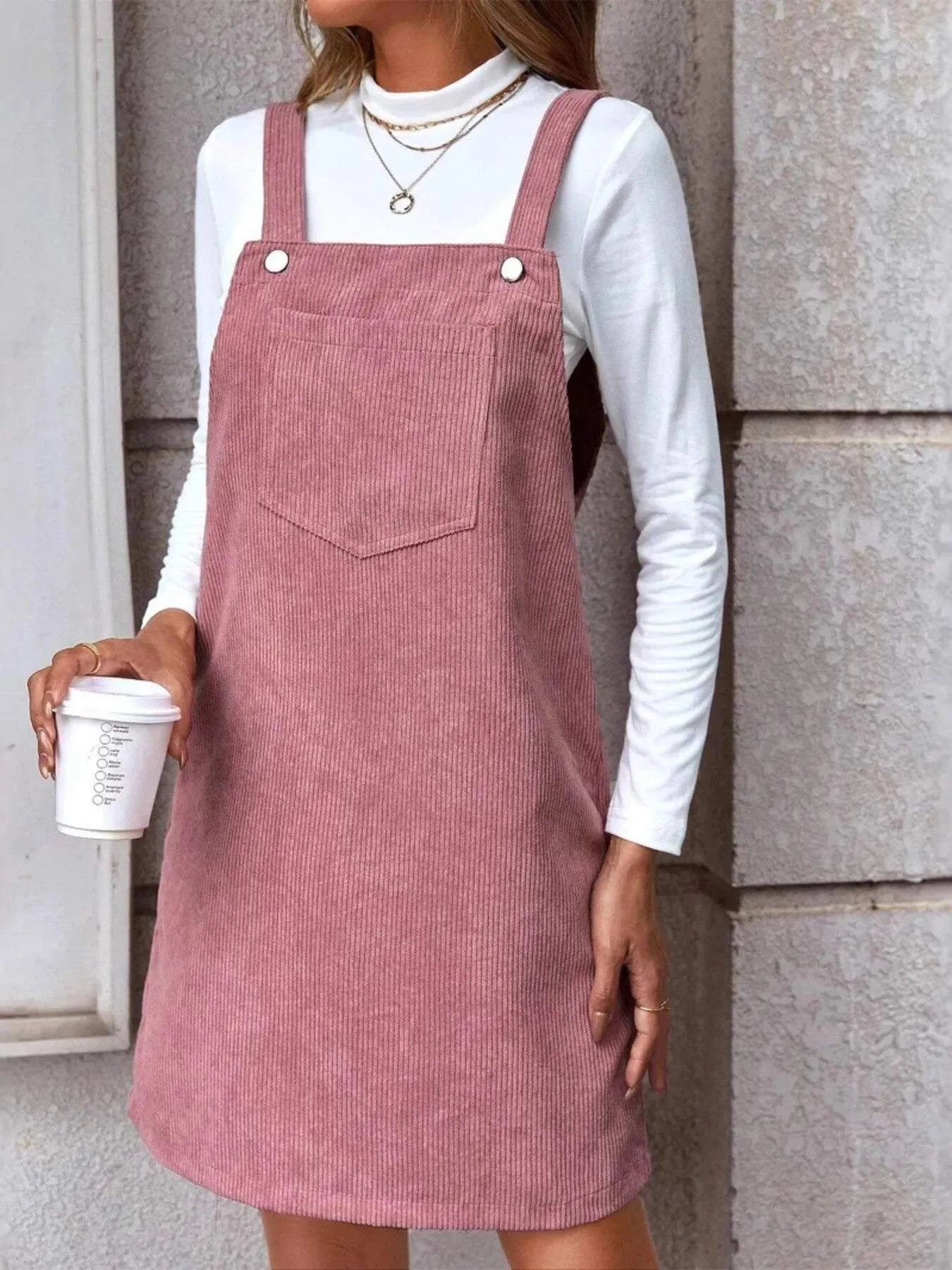 Corduroy Overall Mini Dress with Pocket