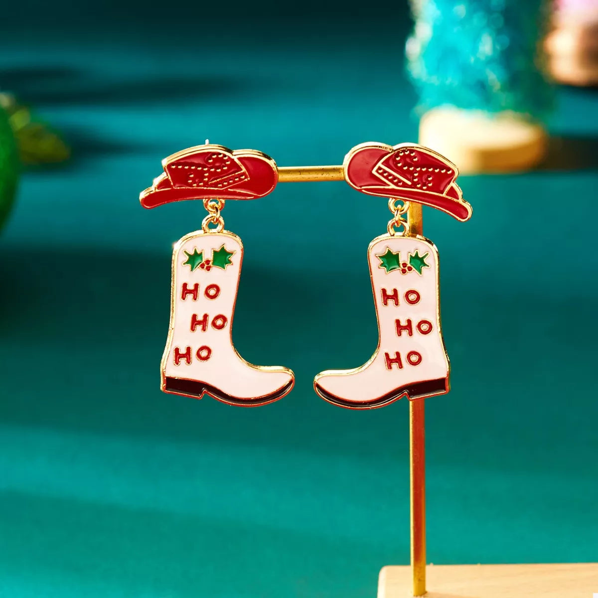 Christmas Cowboy Boots Earrings