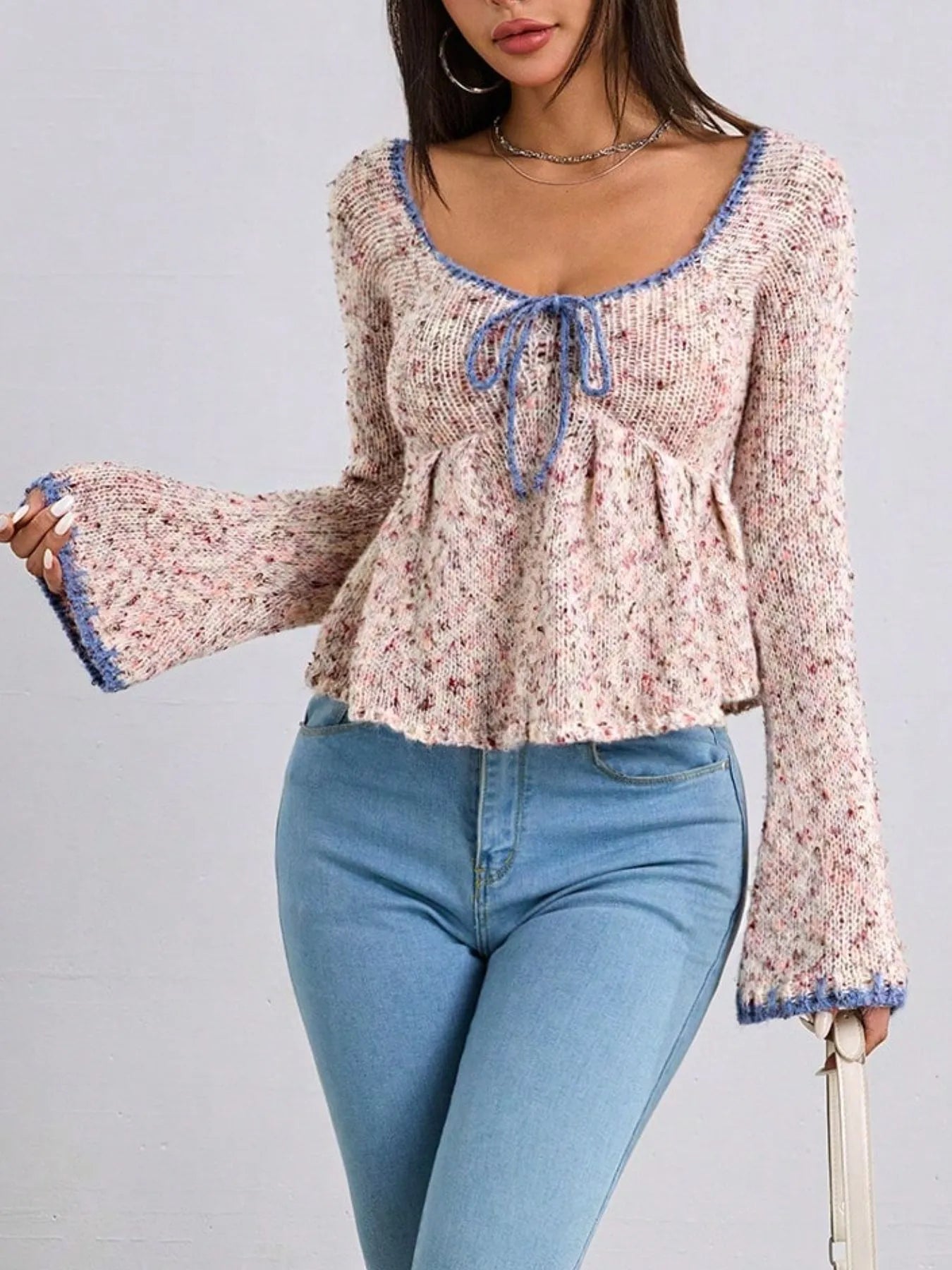 Tie Front Flare Sleeve Sweater