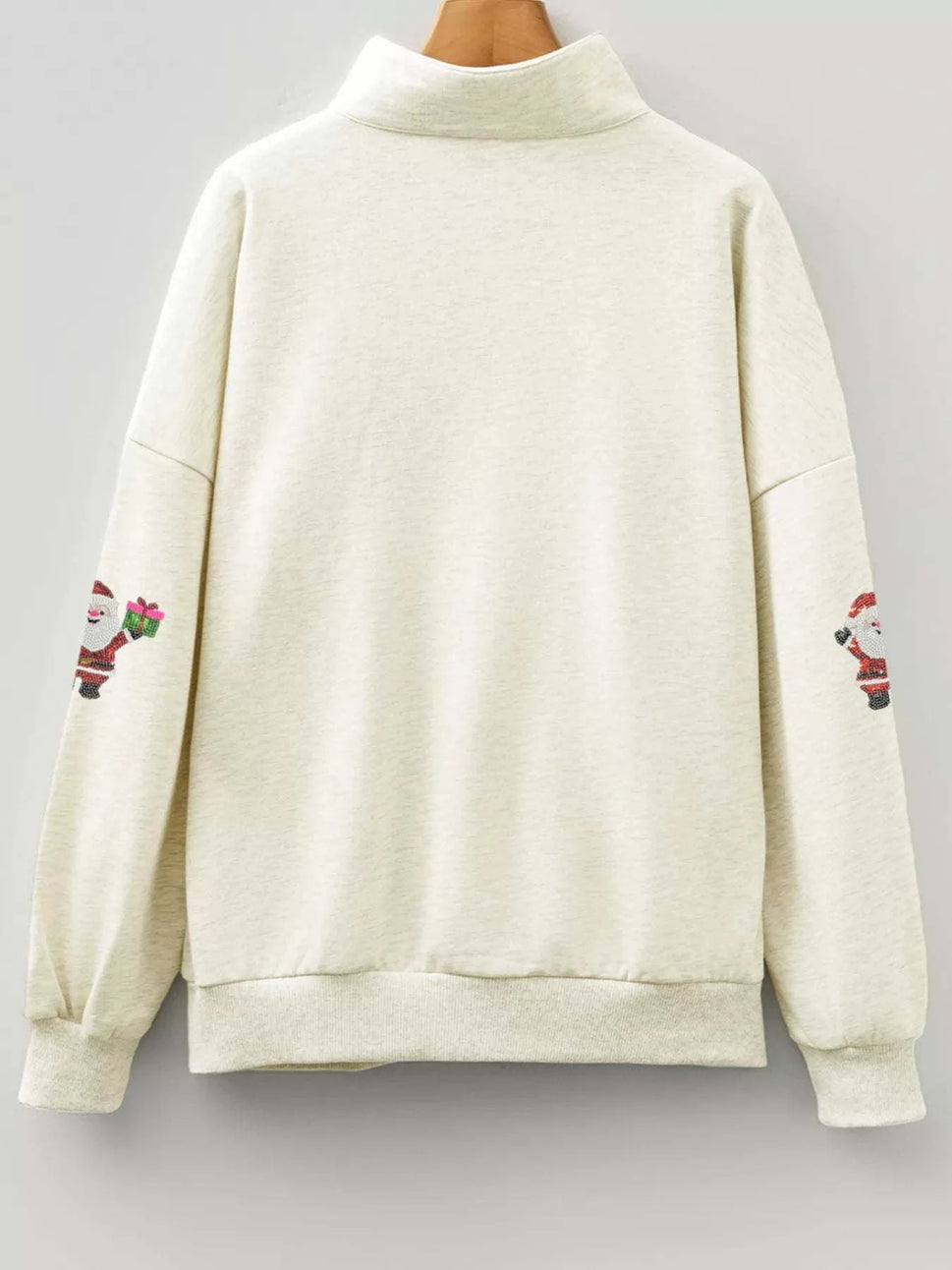 Christmas Striped Patchwork Zip Neck Sequin Santa Gift Sweatshirt