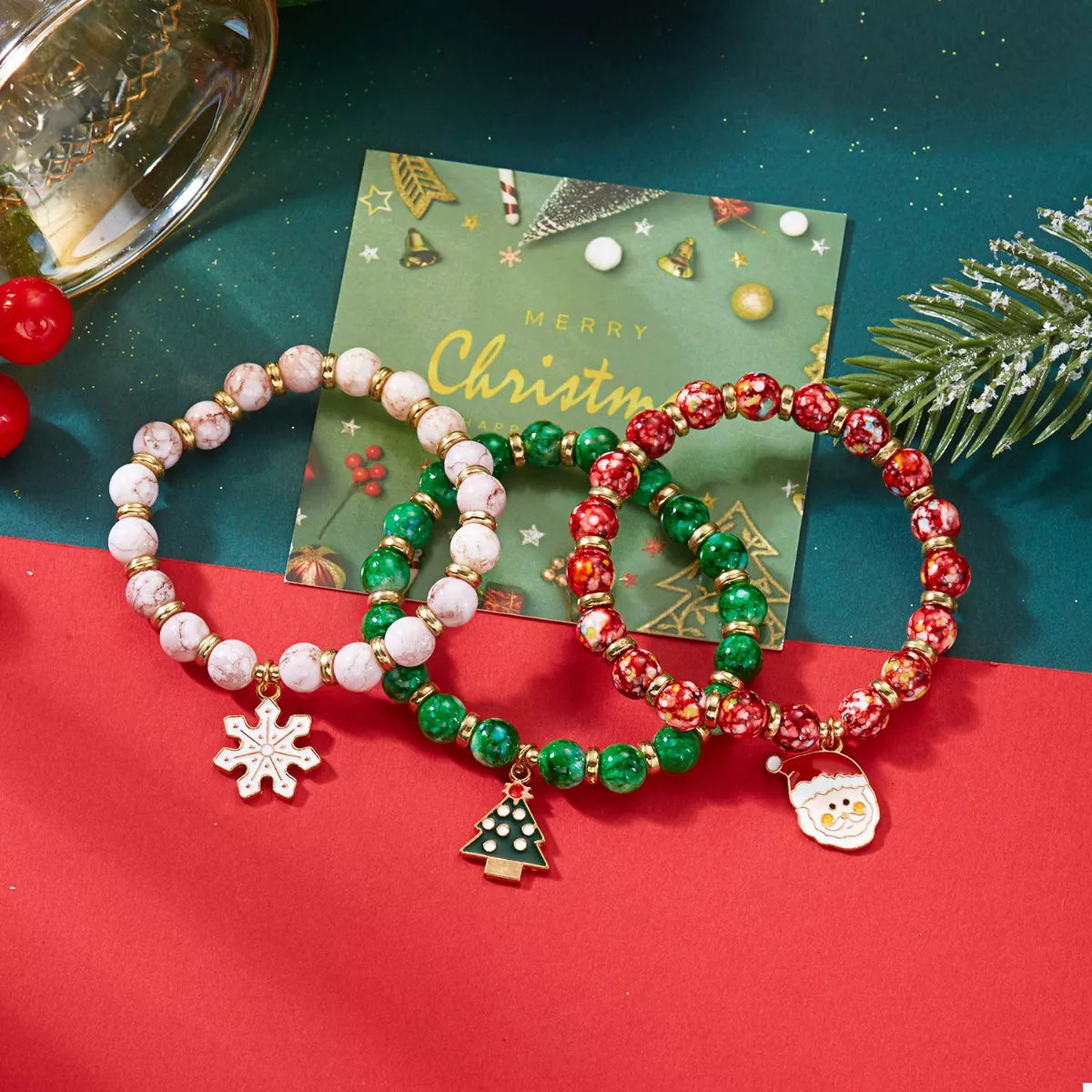 3 Piece Christmas Charm Beaded Bracelet