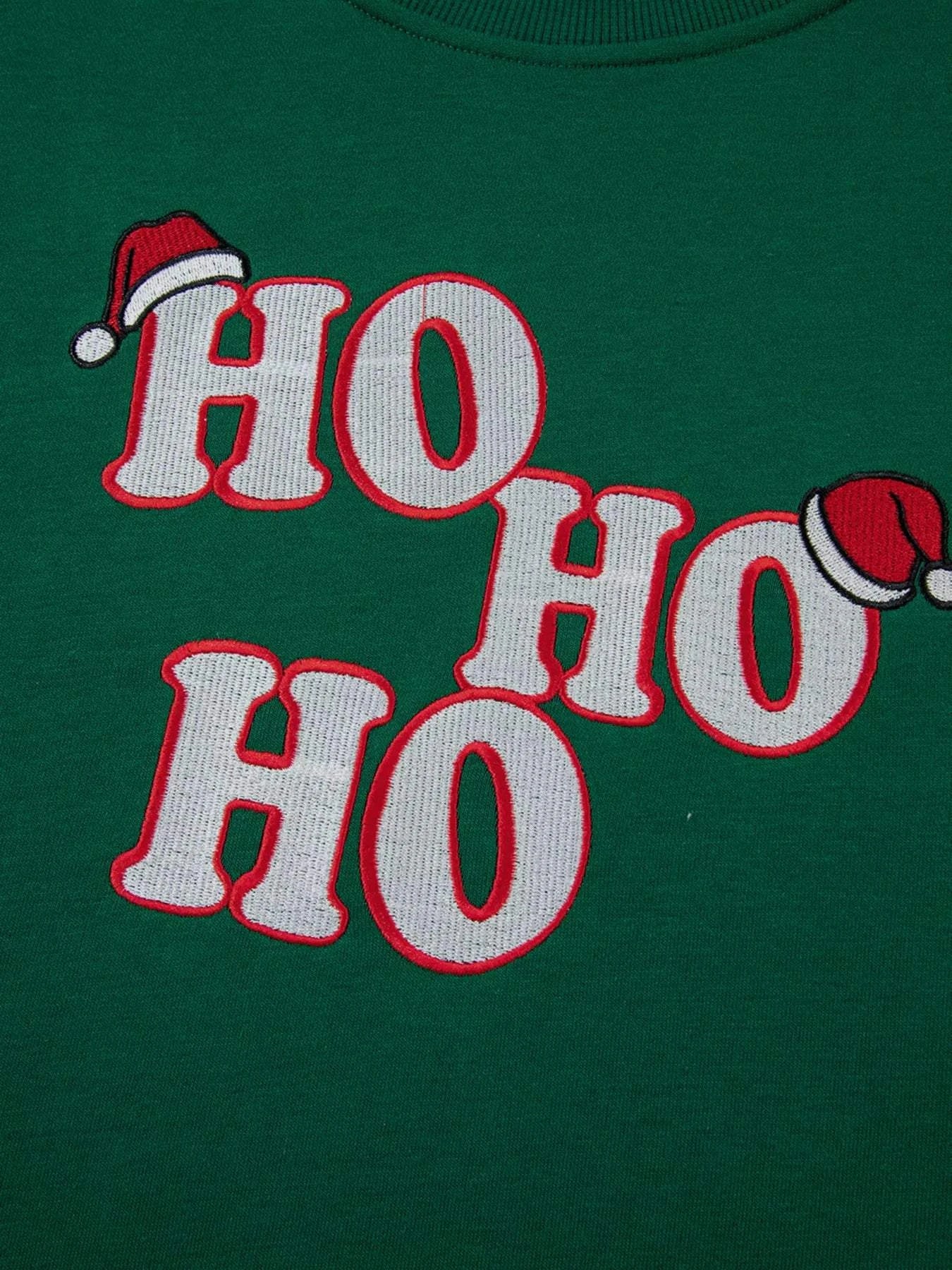 Embroidered Letter Christmas Round Neck Sweatshirt