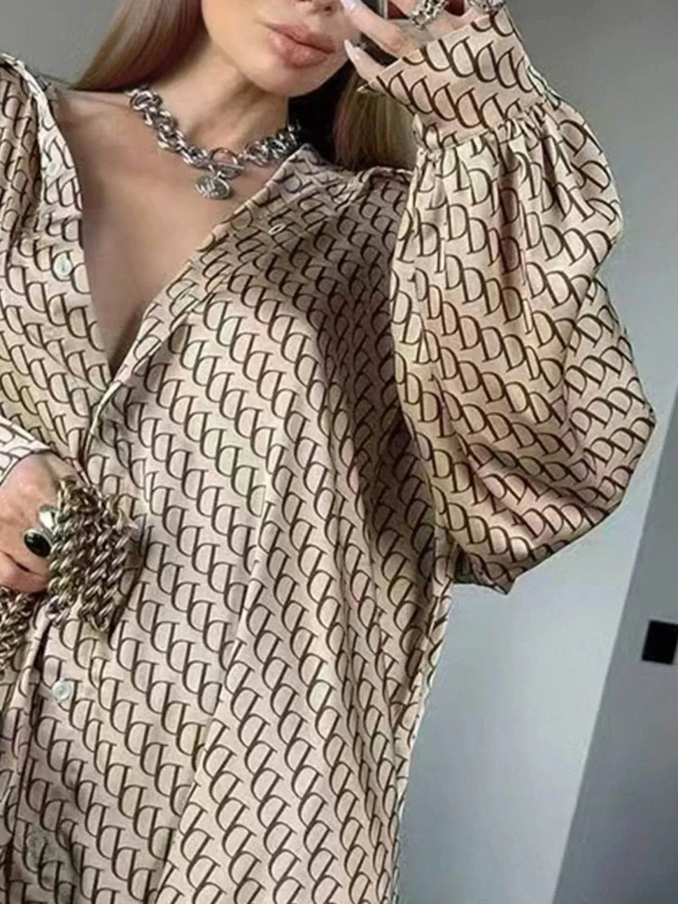Printed Button Up Shirt and Pants Set