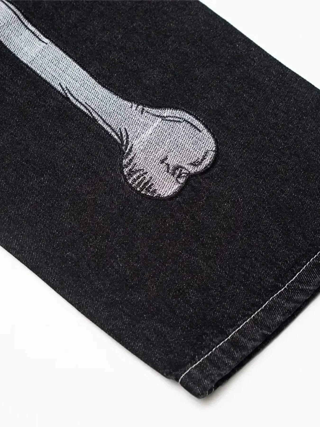 Men's Skeleton Embroidered Straight Leg Jeans