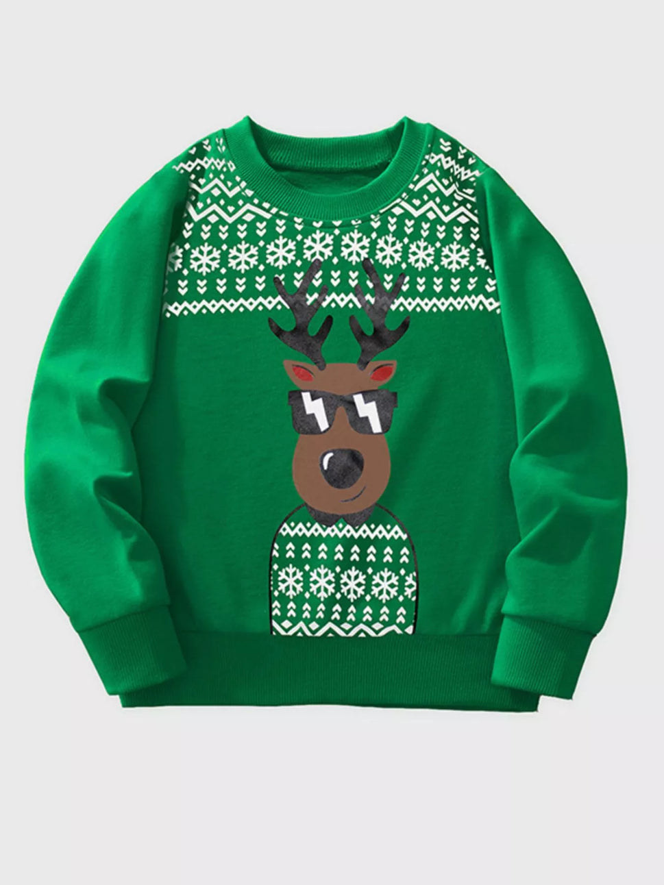 Children's Christmas Reindeer Graphic Crew Neck Sweatshirt