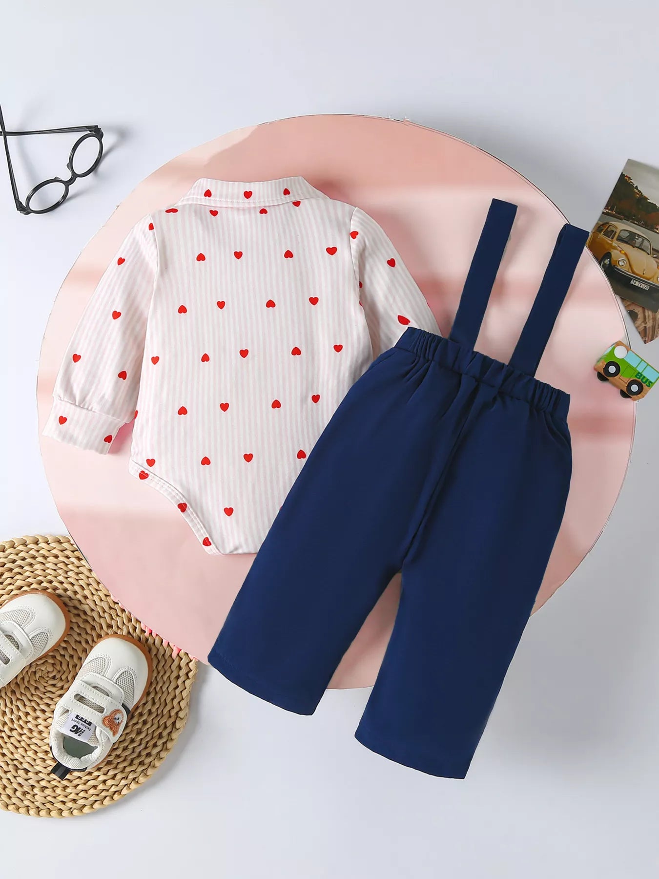 Children's Heart Print Bodysuit & Suspender Pants Set