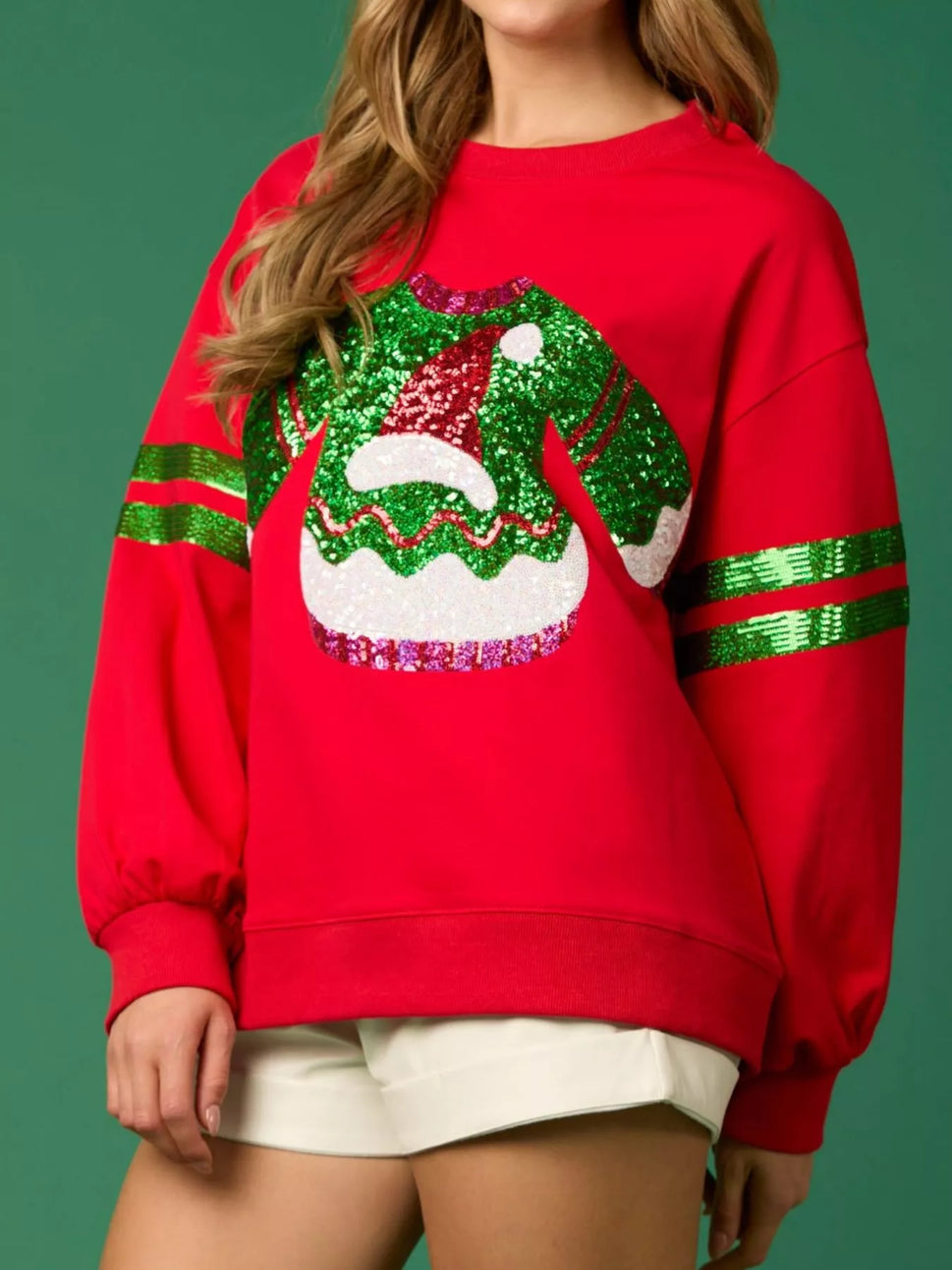 Christmas Sequin Santa Hat Holiday Sweatshirt