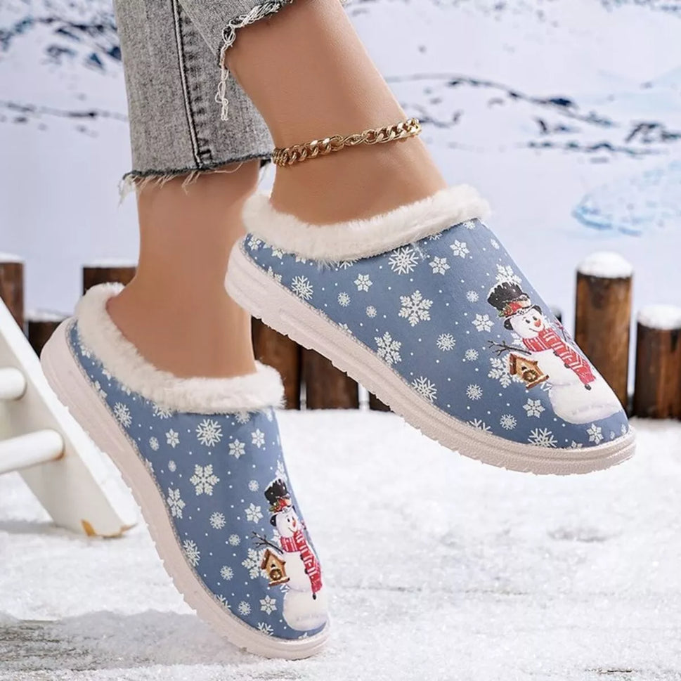 Christmas Snowman Plush Lined Slippers
