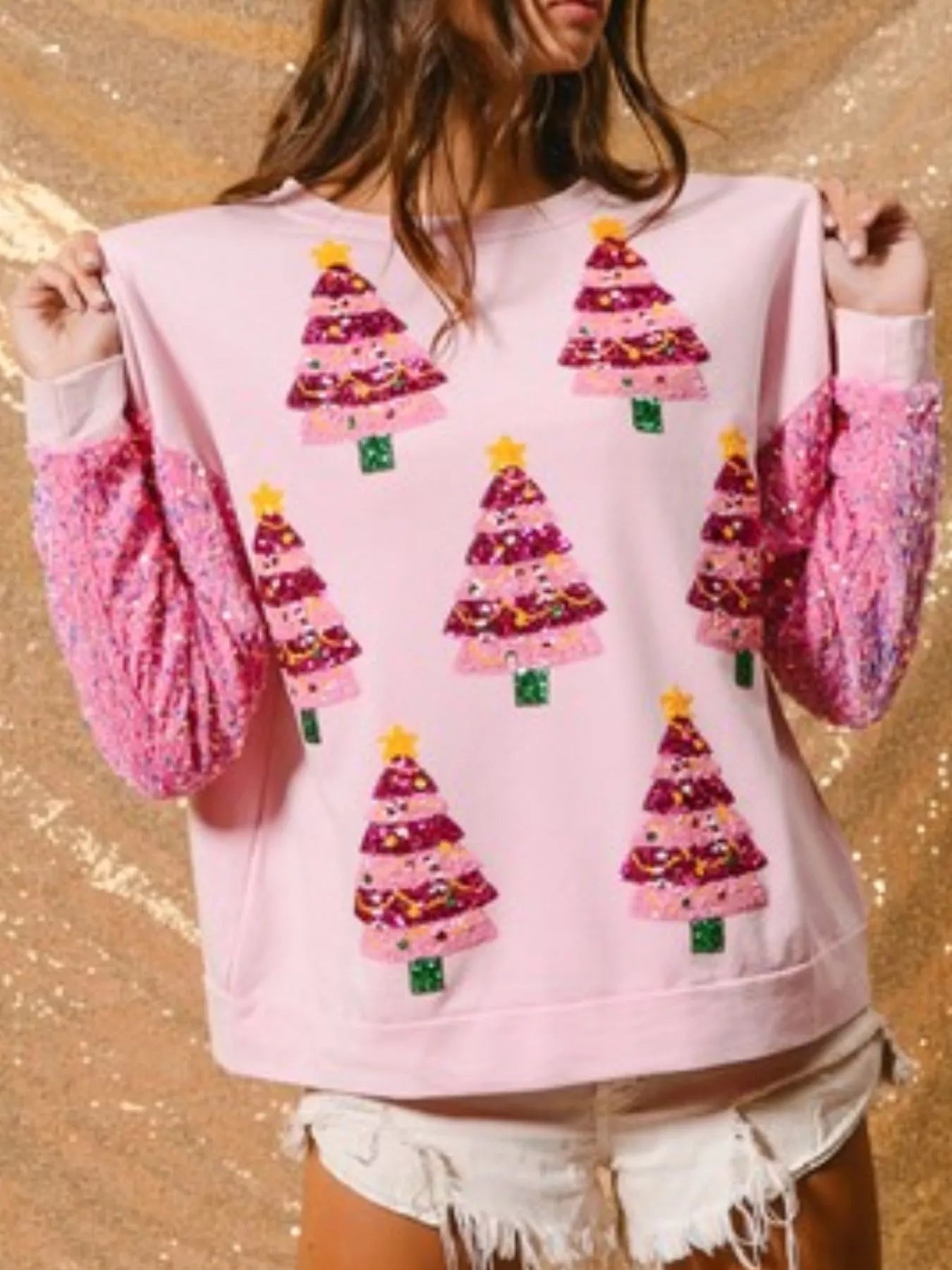 Christmas Theme Sequin Long Sleeve Sweatshirt