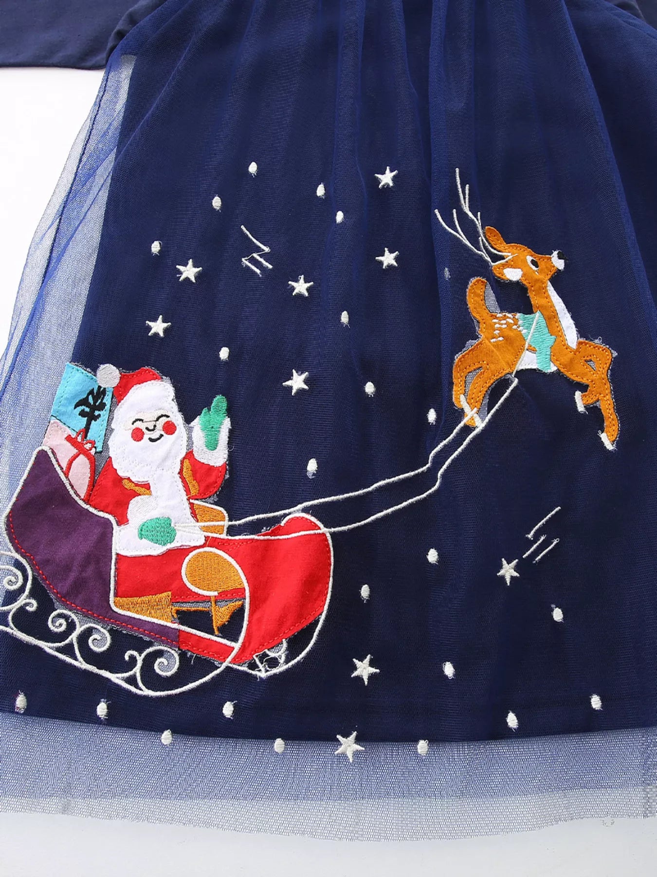Children's Christmas Santa & Reindeer Embroidered Tulle Dress