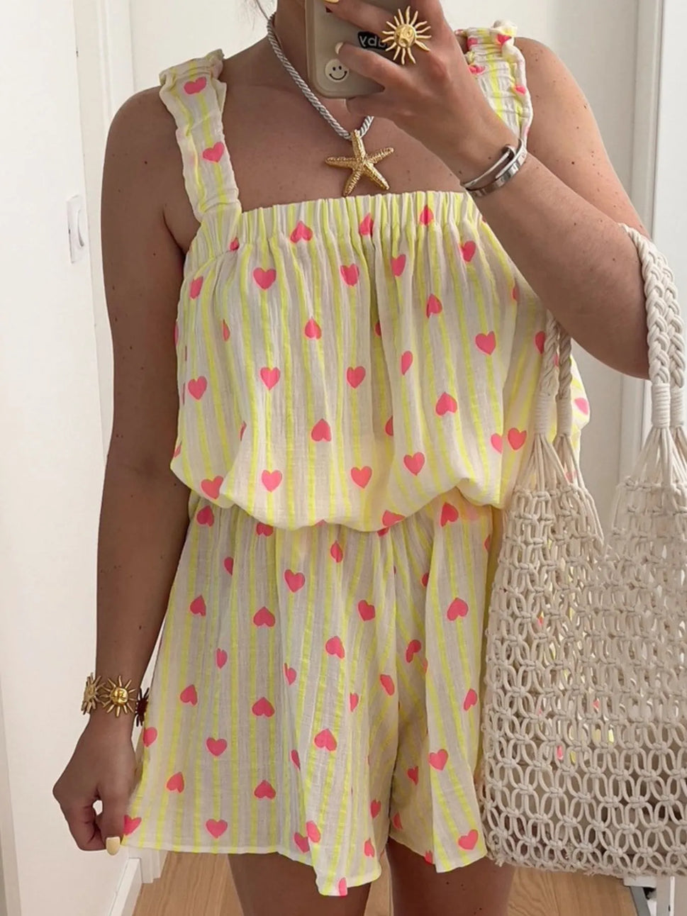 Striped Heart Cami Top and Shorts Set