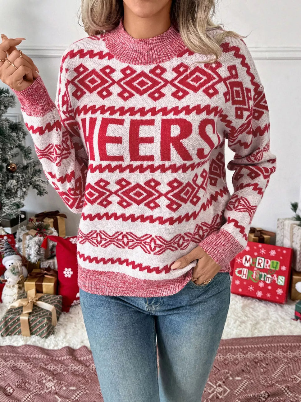 CHEERS Christmas Round Neck Long Sleeve Sweater