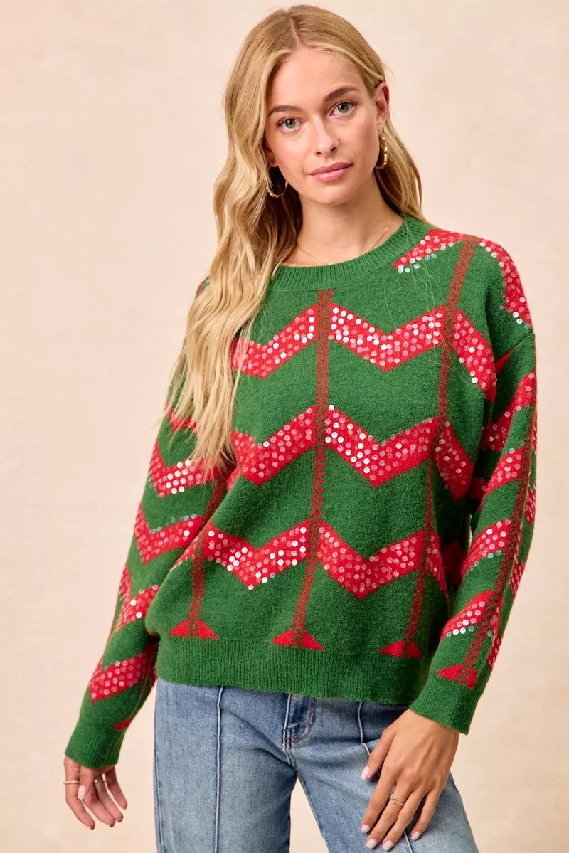 BiBi Christmas Theme Chevron Sequins Detail Sweater