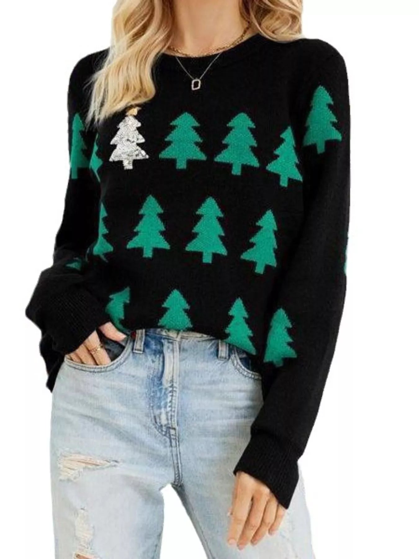 Christmas Tree Pattern Long Sleeve Sweater