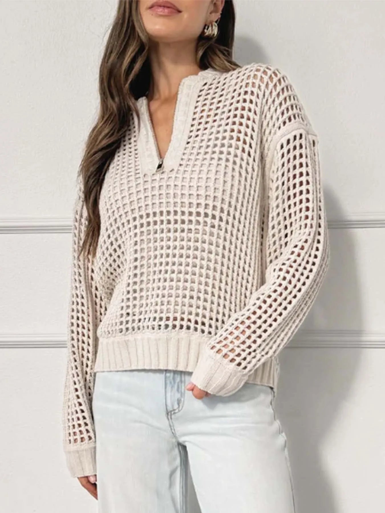 Half-Zip Detail Long Sleeve Sweater