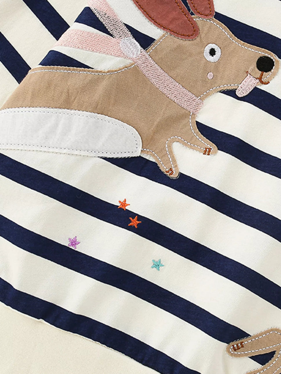 Children's Cute Dog Applique Striped Top and Pants Set
