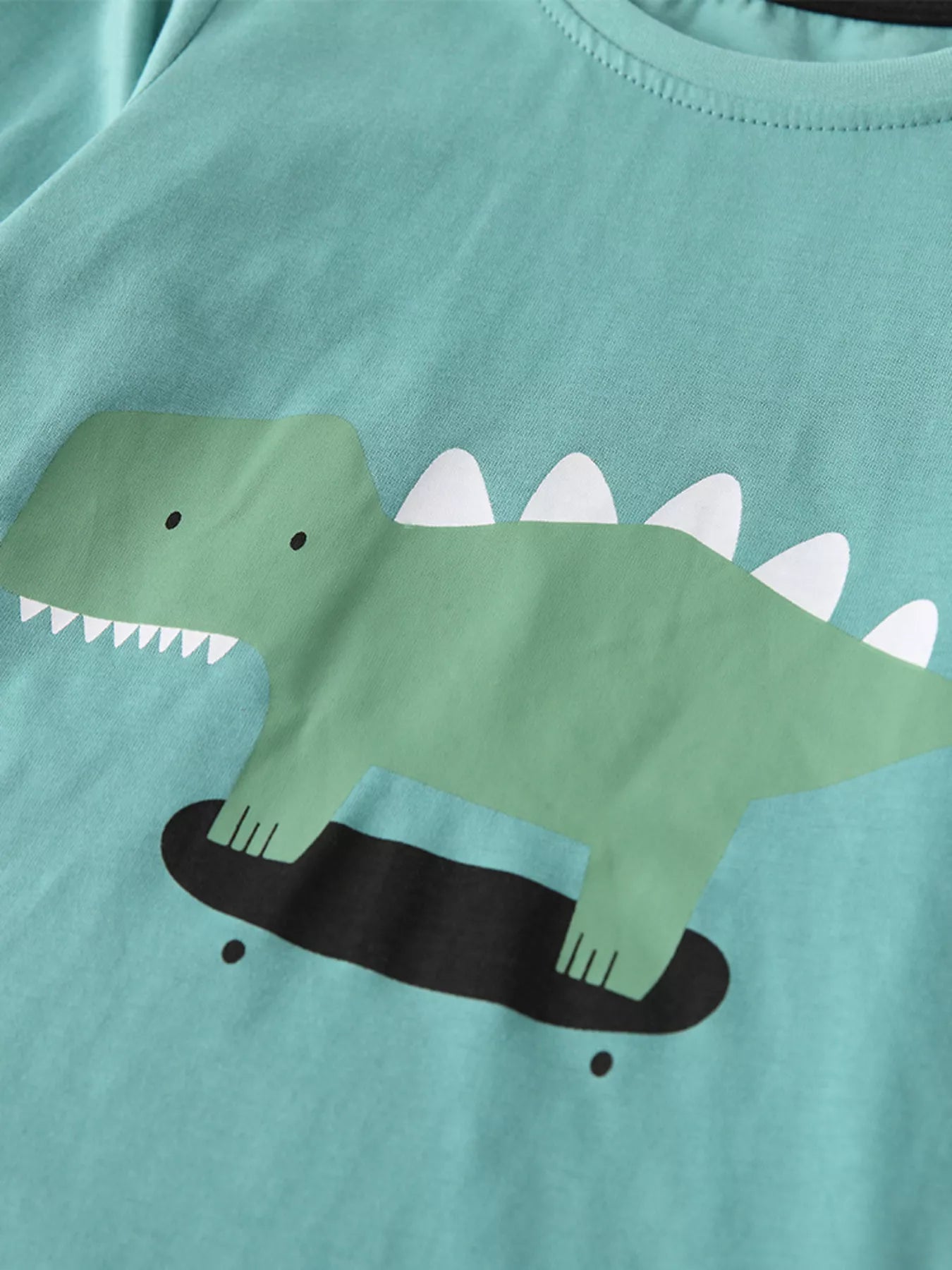 Children's Dinosaur Round Neck Top and Checkered Pants Set