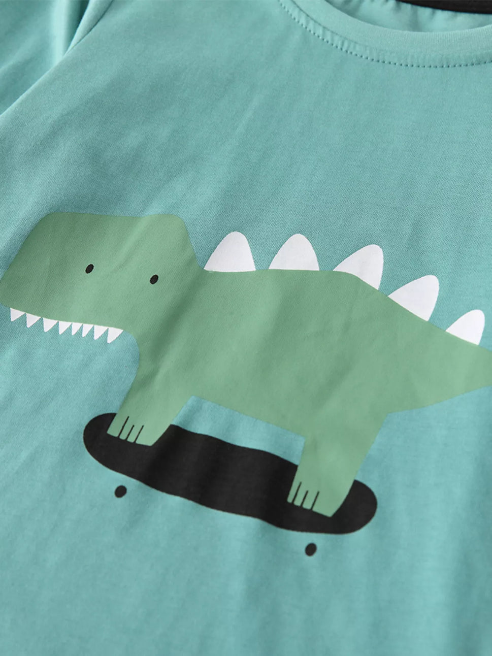 Children's Dinosaur Round Neck Top and Checkered Pants Set