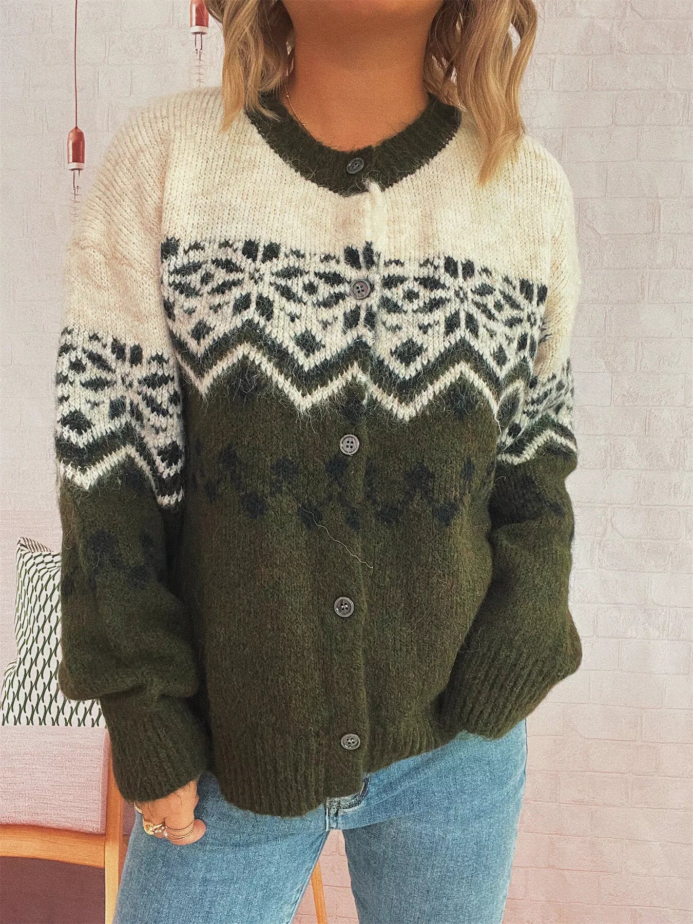 Christmas Button Up Drop Shoulder Cardigan