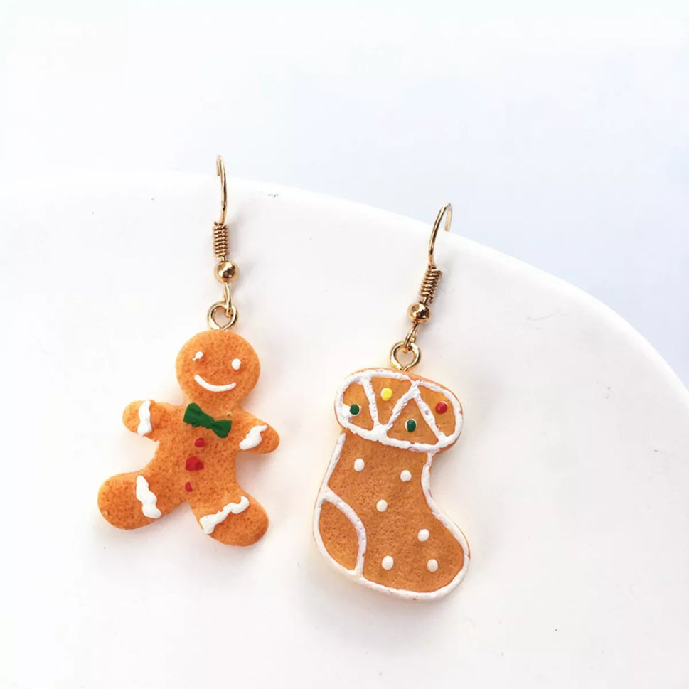 Christmas Gingerbread Man Drop Earrings