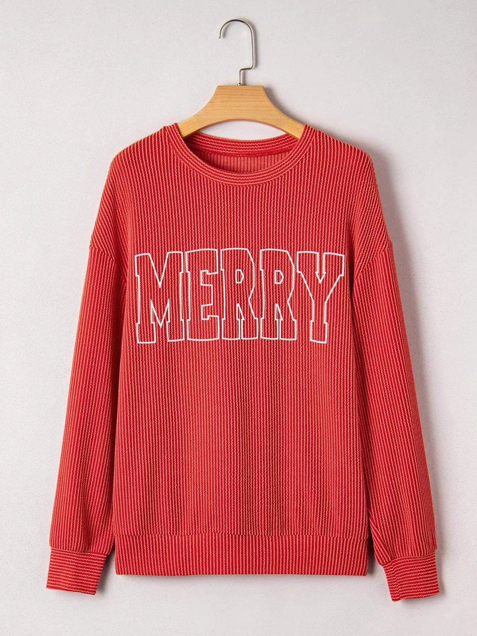 Merry Twisted Rib Christmas Loose Long Sleeve Top