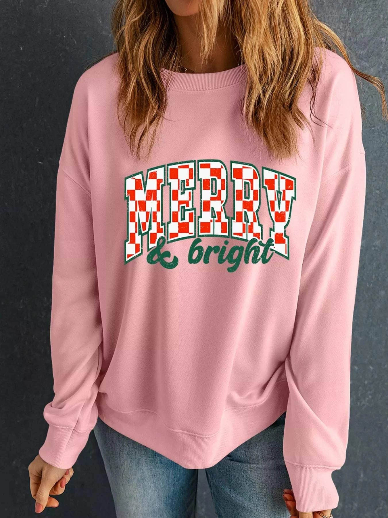 MERRY & Bright Graphic Christmas Long Sleeve Sweatshirt