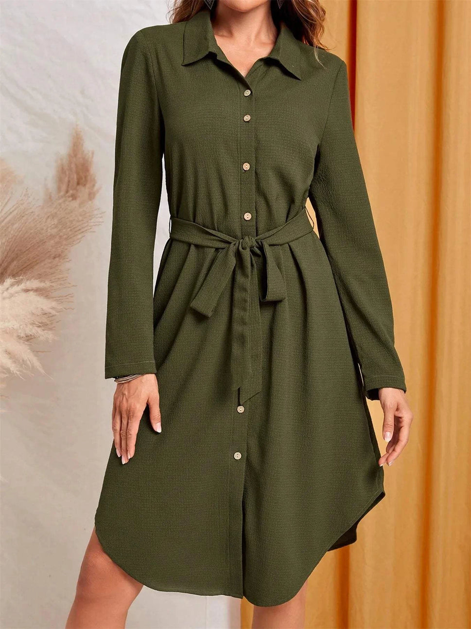 Button-Down Belted Shirt Dress