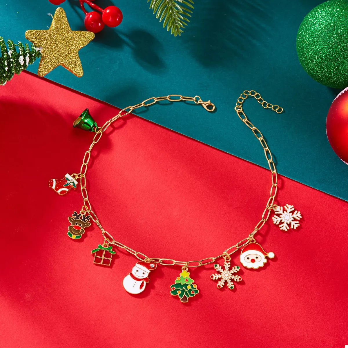 18K Gold-Plated Resin Christmas Theme Necklace
