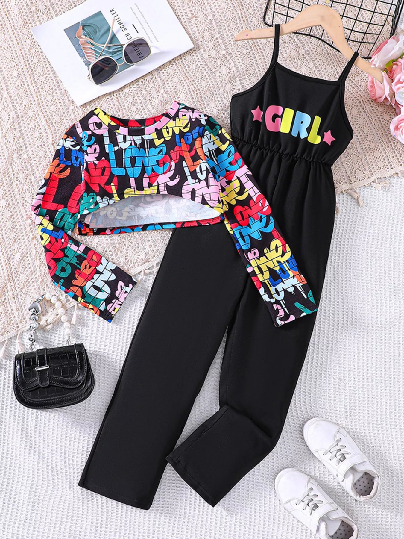Children's Colorful Geometric Print Top & Jumpsuit Set