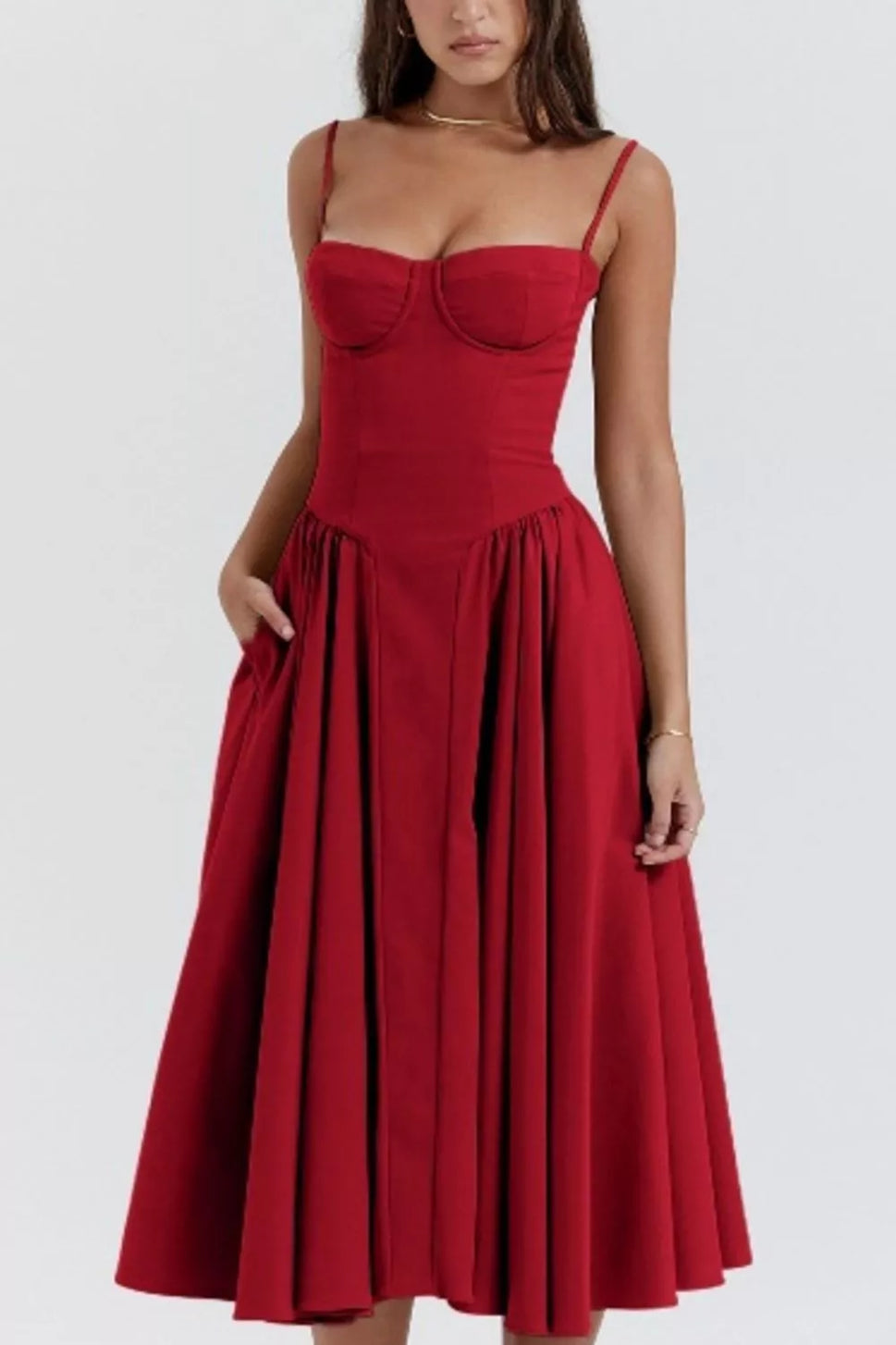 Sweetheart Neck Ruched Midi Dress