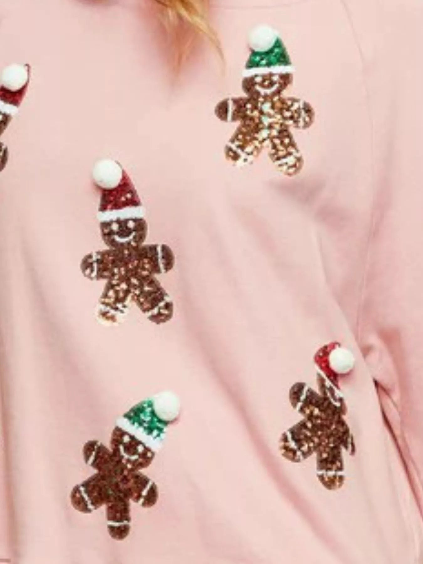 Christmas Sequin Gingerbread Round Neck Sweatshirt