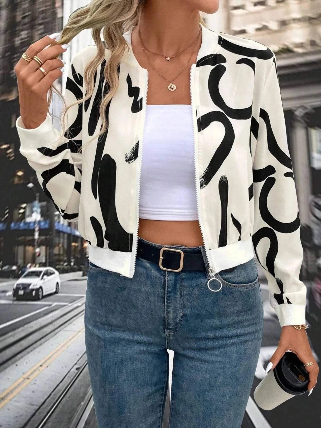 Number Print Zip Up Jacket